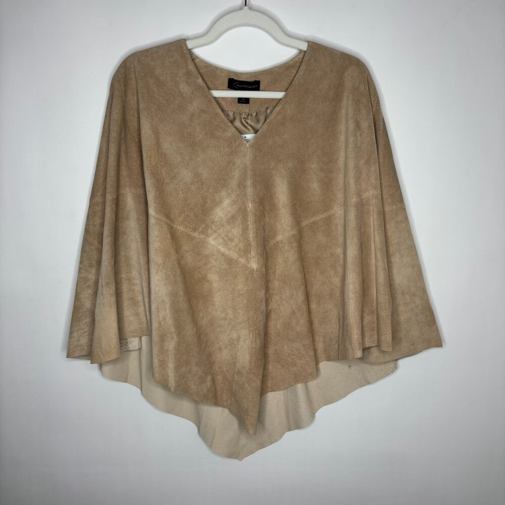 Context Suede Genuine 100% Leather Beige Poncho Cape Poncho Western Size Medium